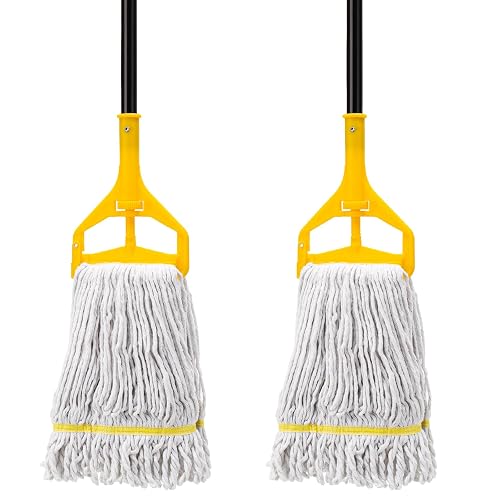 KeFanta 2 Pack Commercial Mop Heavy Duty,Industrial String Cotton Wet Mops | 60 inch Long Handle,Looped-End Mop Head,for Home,Garage,Kitchen, Office, Workshop, Warehouse Floor Cleaning