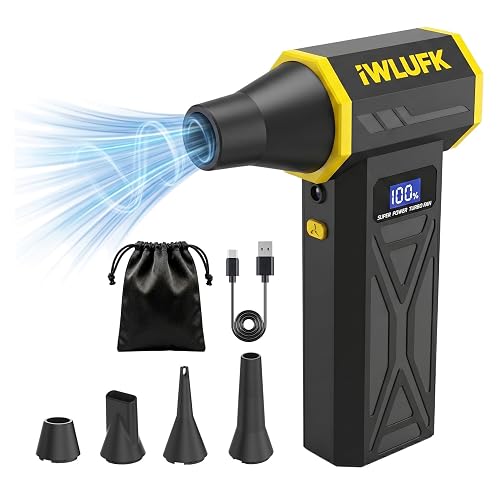 IWLUFK Electric Compressed Air Duster, 130,000RPM Super Power Cordless Rechargeable Electronic Dust Blower, 4-Gear Adjustable Mini Duster for Electronics Computer PC Keyboard Home Car Workshop Outdoor