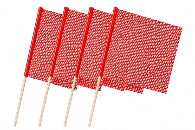 INA Equipment Mesh Warning Flag with Wooden Dowel, 18x18 Inch, Vinyl-Coated Polyester, DOT Compliant, for Oversized Cargo Marking, 4 Pack
