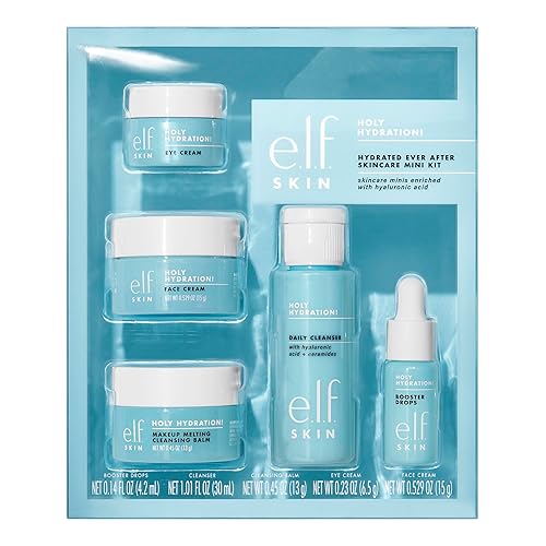 e.l.f. SKIN Holy Hydration! Hydrated Ever After Skincare Mini Kit, Travel | Airplane-Friendly Hydrating Set with Makeup Remover, Cleanser, Moisturizer & Eye Cream, Vegan & Cruelty-Free