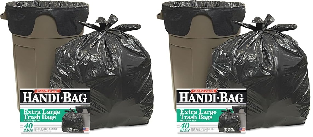 Handi-Bag HAB6FTL40 Super Value Pack Trash Bags, 33gal, .65mil, 32.5 x 40, Black (Box of 40) (Pack of 2)