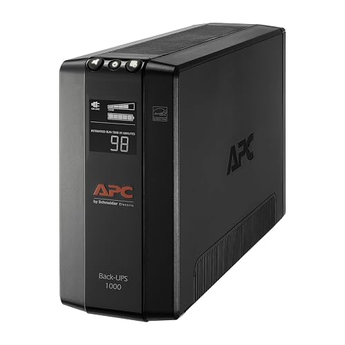 APC 1000VA/600W Pro UPS Battery Backup for Office Electronics, AVR, BX1000M | Back-UPS Pro uninterruptible power supply for home offices — 8 outlets, LCD, AVR, surge protection, 42-min runtime (@100W)