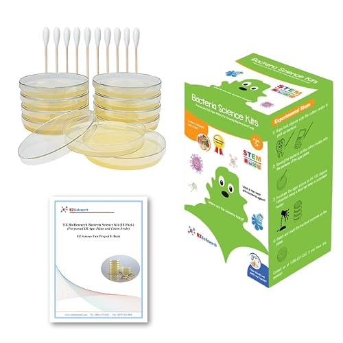 EZ BioResearch Bacteria Science Kit (IV) (Gift Pack): Prepoured LB-Agar Plates and Cotton Swabs. Exclusive Free Science Fair Project E-Book Packed with Award Winning Experiments. (IV Gift Pack)