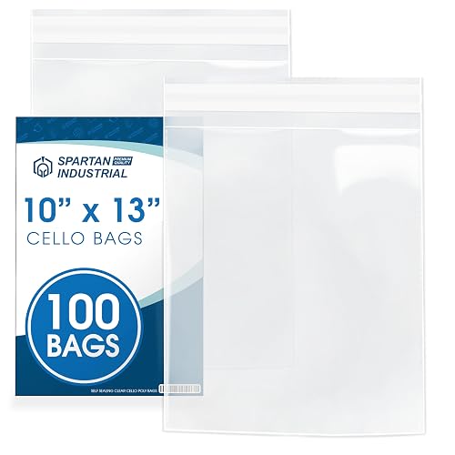 10x13 Self Sealing Cellophane Bags, 100 Count - Clear Poly for Shirts | Plastic Bags for Small Business, Reseller Supplies, Shirt Bags for Packaging, 1.5 Mil Reinforced, Peel & Seal, Food Safe