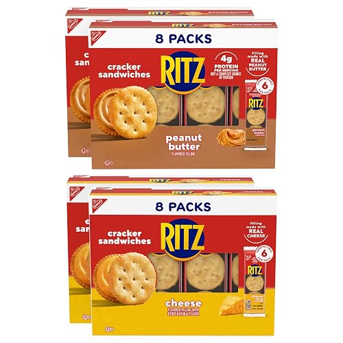 RITZ Peanut Butter & Cheese Sandwich Crackers Variety Pack, 32 Snack Packs | Lunch Snacks, 6 Cracker Sandwiches Per Pack, Individually Wrapped