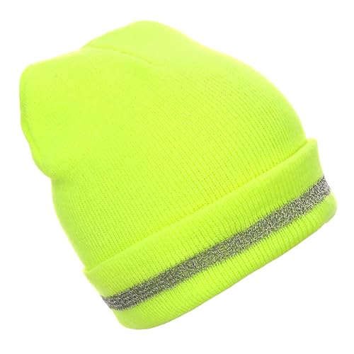 Sucrain Reflective Knit Hat Adult Safety Beanies Hats Warm Winter Knit Caps with Reflective Stripes for Outdoor Work
