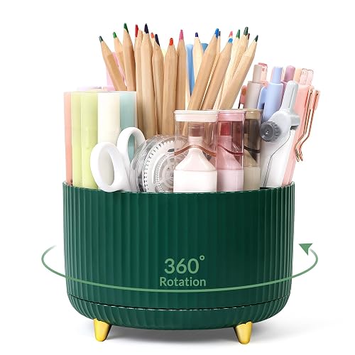 SKYDUE 360 Degree Rotating Desk Organizer, Dual-Purpose Pencil Pen Holder for Desk, Rotating Desk Pen Organizer with 5 Slots, Art Supplies, Pencil Cup for Office, School, Home