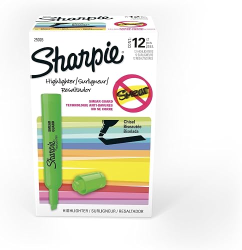 SHARPIE Tank Style Highlighters, Chisel Tip, Fluorescent Green, Box of 12 Count (Pack of 12)