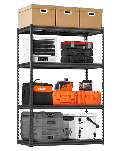 VEVOR Storage Shelves, 2400 lbs, 4 Tier Heavy Duty Garage Shelving, 20" D x 40" W x 60" H Adjustable Metal Shelves for Industrial Shelving Unit Utility Shelf, for Kitchen, Warehouse, Basement, Black