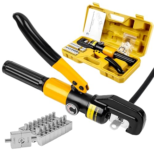 YUZES 10-Ton Hydraulic Crimping Tool, 12 to 2/0 AWG Battery Cable Crimper | Clean, Even Hex Crimps, 9 Dies (12 AWG-2/0 AWG & 1/8") for Battery Cable Lugs, Cable Railing, Marine, RV and Solar Wiring
