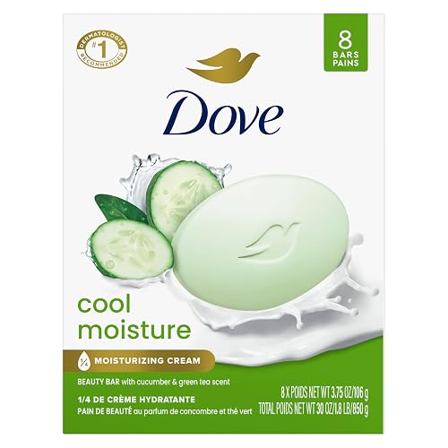 Dove Cool Moisture Beauty Bar Soap , Refreshing Cleanser, 8 Count 3.75 oz | Moisturizing beauty bar with cucumber and green tea scent for refreshed, soft skin