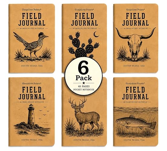 Guajolote Prints Field Journals (6-Pack) 48 Pages - Dot Grid Paper - 3.5 x 5.5 inches, Memo Books, Journal Notes