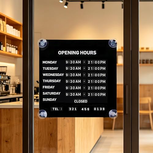 Magnetic Business Hours Sign for Glass Doors,Opening Hours Board Reusable Changeable Open Closed Schedule Sign with 2 Magnetic Number for Shop Cafe Salon Office