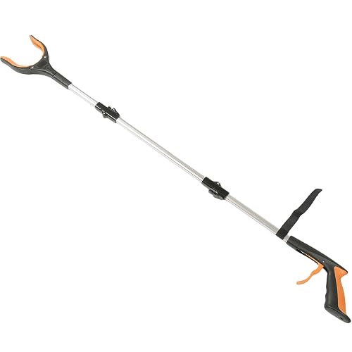 Foldable Trash Picker Grabber Tool with Comfortable Grip, Orange | Aluminum Alloy and PP Build, Easy to Operate Folding Design, for Home Cleanup Tasks