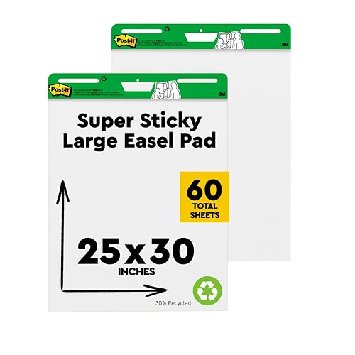 Post-it Easel Pad Made with Recycled Paper, 25 in x 30 in, White, 30 Sheets/Pad, 2 Pads/Pack, Great for Virtual Teachers and Students (559RP)