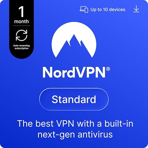 NordVPN Standard, 1 Month, 10 Devices, Best VPN, Next-Gen Antivirus, Amazon Subscription