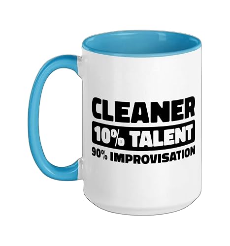 Cleaner Sanitation - Janitorial Housekeeping Cleaner Ceramic Mug, Blue/White, 15oz