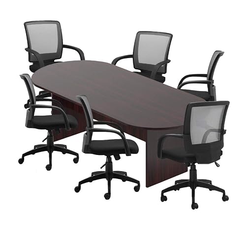 GOF 6FT, 8FT, 10FT Conference Table & Chairs (G10900B) Set, Dark Cherry, Espresso, Artisan Grey, Mahogany, Walnut (8FT with 6 Chairs, Mahogany)