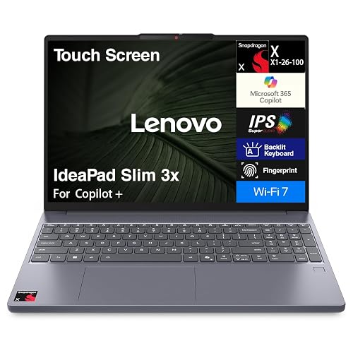 Lenovo IdeaPad Slim 3x Laptop 15.3" Touch FHD+ Snapdragon X 16GB/1TB | Copilot+ PC, Qualcomm Adreno, 45 TOPS, Backlit KB, Fingerprint, 720p Webcam w/privacy shutter, Win 11 Pro
