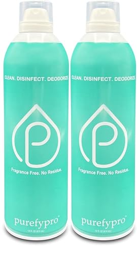 Purefypro Disinfectant Airesol Spray (14oz, 2 Pack) Eliminate 99.9999% Norovirus, HIV, Hepatitis, Flu, Monkeypox Viruses, MRSA, VRE, E Coli, Fungi. No Residue. No Rinse. Suitable for All Surfaces.
