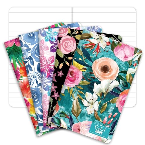 Elan Publishing Company Field Notebook/Pocket Journal - 3.5"x5.5" - Floral Covers - Lined Memo Book - Pack of 5