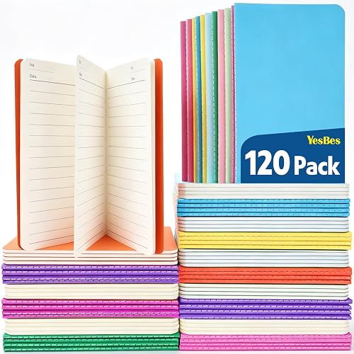 YesBes 120 Pack Small Lined Notepads Bulk, Mini Journal Pocket Notebooks Set 3.5 Inch x 5.5 Inch, Colored Cover Notebook Wide Ruled, 10 Colors 24 Sheets (48 Pages) for Traveler, Students