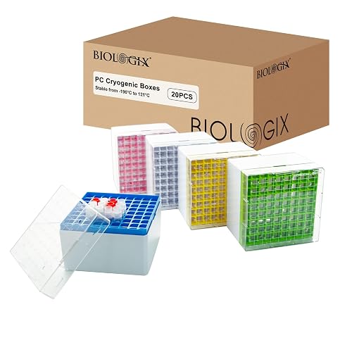 CryoKing 81-Well PC Cryoboxes, 3.75in Height, Assorted Colors, Case of 20 | Drain holes and air vents minimize condensation, Numbered grids for sample identification
