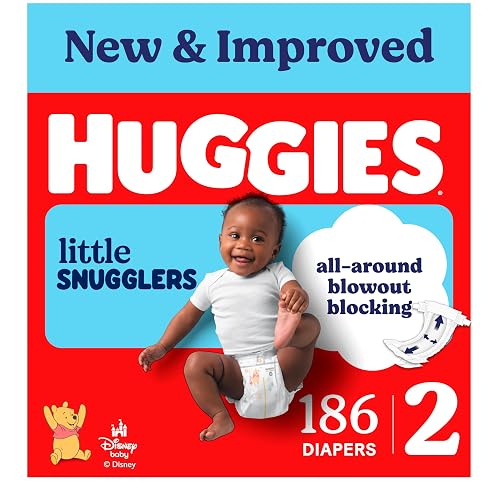 Huggies Little Snugglers Diapers Size 2, 186 Count (3 Packs of 62) | Blowout Protection, Leakproof Protection, Luxury Softness, FastAbsorb System, Hypoallergenic, Fragrance Free