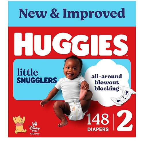 Huggies Little Snugglers Diapers Size 2, 148 Count | Blowout Protection, Leakproof Protection, Luxury Softness, FastAbsorb System, Hypoallergenic, Fragrance Free