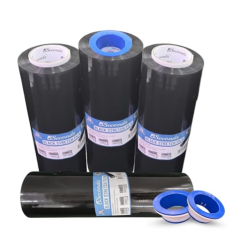 5Seconds 18" Stretch Film/Wrap 1500 feet 7 Layers 80 Gauge Industrial Strength up to 800% Stretch Ability Black Durable Adhering Packing Moving Heavy Duty Shrink Film, Wrap Holder Included Box of 4