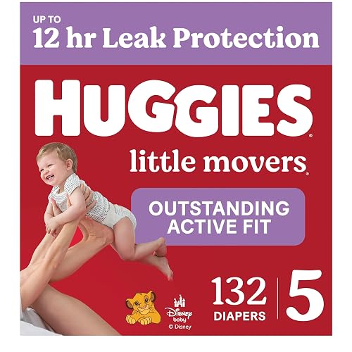 Huggies Little Movers Diapers Size 5, 132 Count (2 Packs of 66) | Double Grip Strips, Blowout Protection, Secure Flexible Fit, Up to 12-Hour Protection, Dry Touch Liner, Wetness Indicator