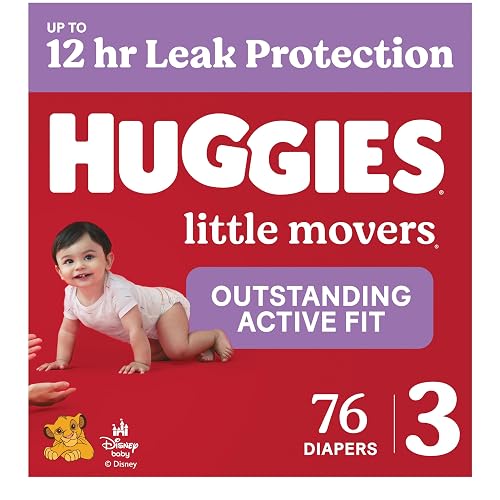 Huggies Little Movers Diapers Size 3, 76 Count | Double Grip Strips, Blowout Protection, Secure Flexible Fit, Up to 12-Hour Protection, Dry Touch Liner, Wetness Indicator