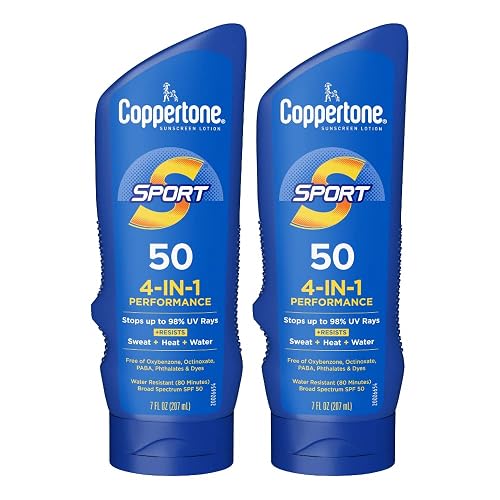 Coppertone SPORT Sunscreen Lotion SPF 50, Value Pack, 2 x 7 FL OZ | Sunscreen Lotion with Vitamin E, Sweat, Heat and Water Resistant, PABA, Oxybenzone, Octinoxate, Paraben and Dye Free