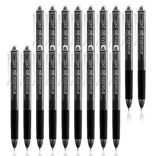 Vanstek 18 Black Retractable Erasable Gel Pens Clicker, Fine Point(0.7), Make Mistakes Disappear, Premium Comfort Grip, Black Ink for Planners, Note Taking and Crossword Puzzles