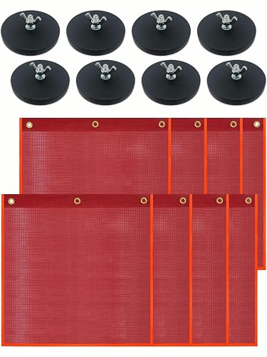 FYWZ Magnetic Oversize Load Flag, Magnetic Red Flags for Towing Equipment PVC 18’’x18’’ Safety Warning Flags Mesh Safety Flag Warning Sign with Grommet For Truck Pedestrian Crossings Trailer Hauling-8 Set