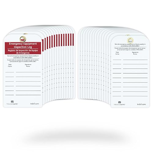 TRADESAFE Bilingual Emergency Equipment Inspection Log, 30 Inspection Tags | Premium 32 Mil Vinyl, Safety Tags with Zip Ties for Lock Out Tagout, Equipment Repair or Service, Accident Prevention