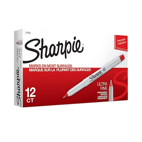 Sharpie Permanent Markers, Ultra Fine Point, Red, 12 Count - Home, Office, School, Classroom, Teacher Supplies