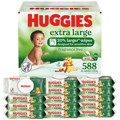 Huggies Extra Large Baby Wipes, Unscented, 14 Flip-Top Packs, 588 XL Wipes Total, Packaging May Vary