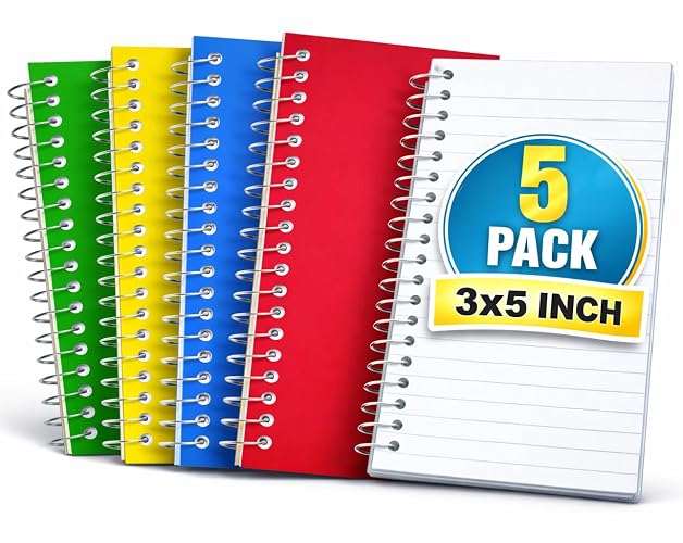 1InTheOffice Wirebound Spiral Memo Books, Memo Pads, 3" x 5", College Ruled, Small Notepad, Assorted, 75 Sheets/Pad, (5 Pack)