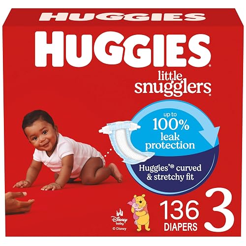 Huggies Size 3 Diapers, Little Snugglers Baby Diapers, Size 3 (16-28 lbs), 136 Count, Packaging May Vary