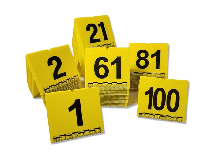 Evidence Tents with Scale, Numbered 1-100, Yellow, 3.5" Wide