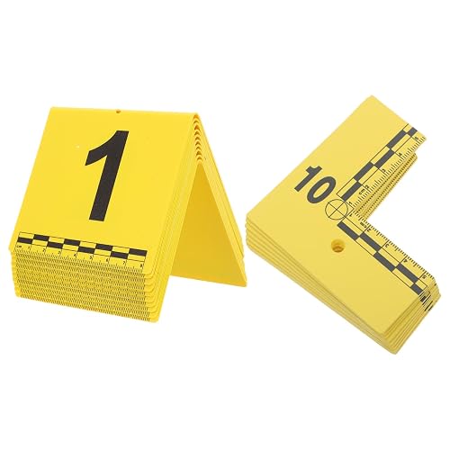 FESTFENDS 20pcs Yellow Plastic Evidence Markers with Measurement Scale and Sequential Numbering for Forensic Scene and Crime Investigation, V-shaped and L-shaped Design with Reflective