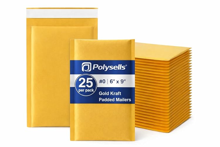 POLYSELLS #0 Kraft Bubble Mailers 6x9 Inch 25 Pack, Self Seal Padded Envelopes for Jewelry, Accessories, Cosmetics, Photos, Small Items