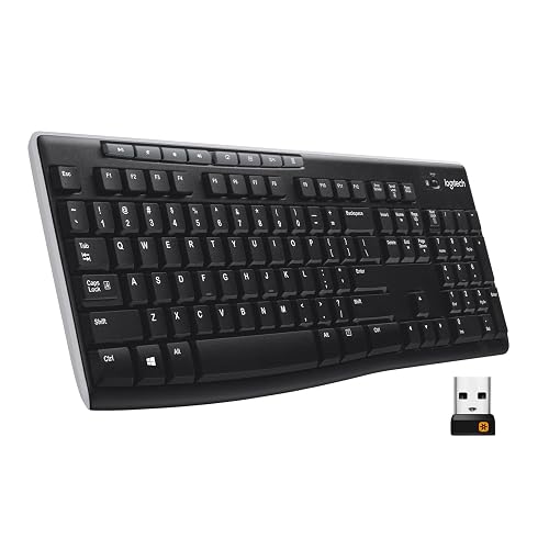 Logitech K270 Full Size Wireless Keyboard for Windows - Black | Full-size keyboard with number pad, 8 multimedia keys, includes USB-A receiver, 2-year battery, compatible with PC, laptop