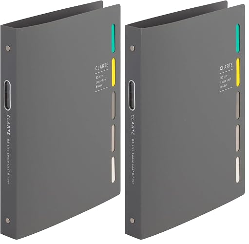 Maruman CLARTE B5 Size 26-Ring Binder, 5 Index Window Cover, with 5-tab dividers + 10 Loose Leaf Papers + 1 Clear Pocket, Gray, 1 EA (F311-11) (Pack of 2)
