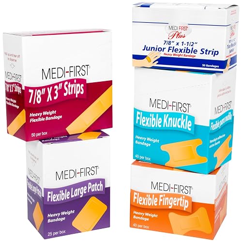 MFASCO Medifirst Bandage Assortment - Variety Pack of Adhesive Bandages | Including Knuckle & Finger, Refill Pack for Workplace First Aid Kits, Fabric Bandages, Ideal for refilling Industrial Kits