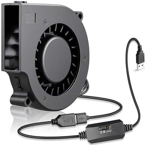 GDSTIME 75mm USB Blower Fan with 3 Speeds Control, 7515 5V DC Brushless | 75mm x 15mm, Turbine Turbo Fan, Adjustable, for Cosplay/Welding Helmet, Laptop, 3D Printer, Dehumidifier Cooling Ventilaiton