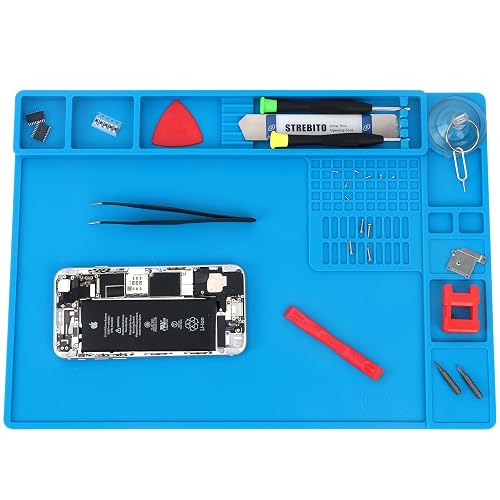 STREBITO Soldering Mat Electronics Repair Mat, Silicone Work Mat 13.8"x9.9" | Heat Resistant 932°F, Magnetic Mat for Screws and Tools, Solder Mat Silicone Pad for Laptop, Watch, Phone, Eyeglass, Knife