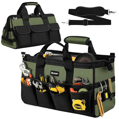 UUP 18" Large Tool Bag, Heavy Duty Spacious Carry Tool Box Organizer, Green | 16 Pockets & MOLLE. Detachable Strap & Handle. Non-slip Base, Metal Buckle. 30lb Holds Drill/Tool on Truck, Garage, Men Gift.