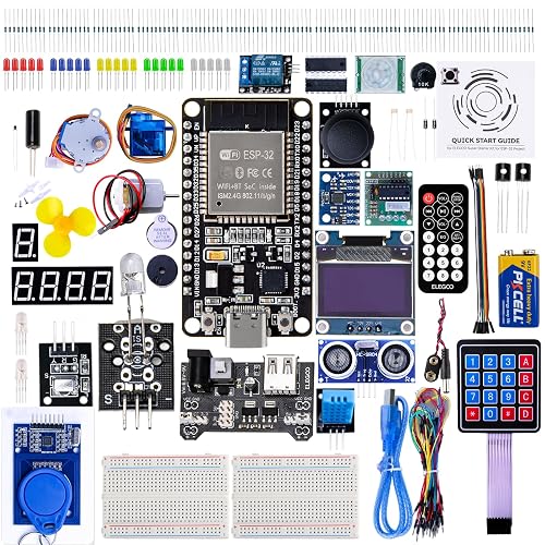 ELEGOO ESP-32 Super Starter Kit with Tutorial Compatible with Arduino IDE | Development Board, USB-C Dual Core Microcontroller Support AP/STA/AP+STA, CP2102 Chip, WiFi, Bluetooth, 200+ parts for IoT